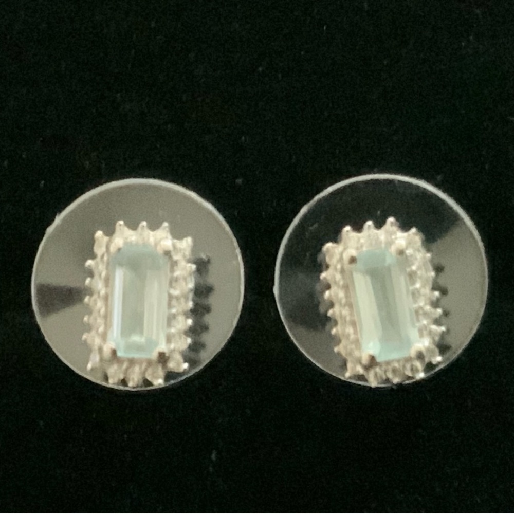 Aqua Kyanite, White Zircon Earrings